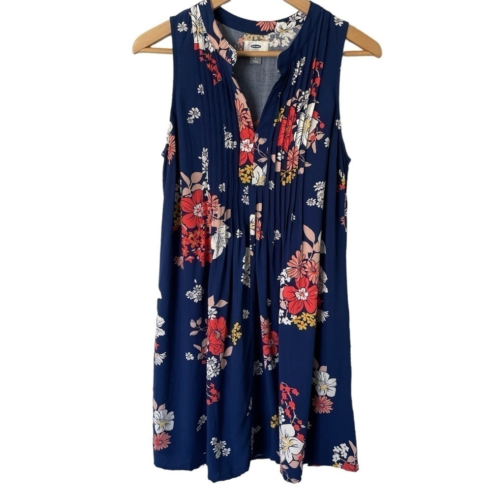Old Navy Floral Dress Sz S Navy Blue Sleeveless Pleated Mini Summer Spring Short
